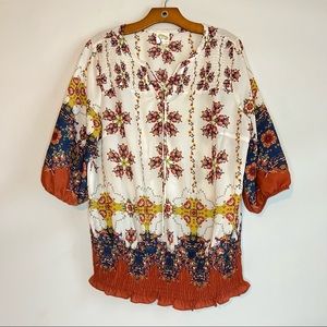 Anthropologie Fig and Flower Womens Floral Boho 3/4 Sleeve Top Size 1X
